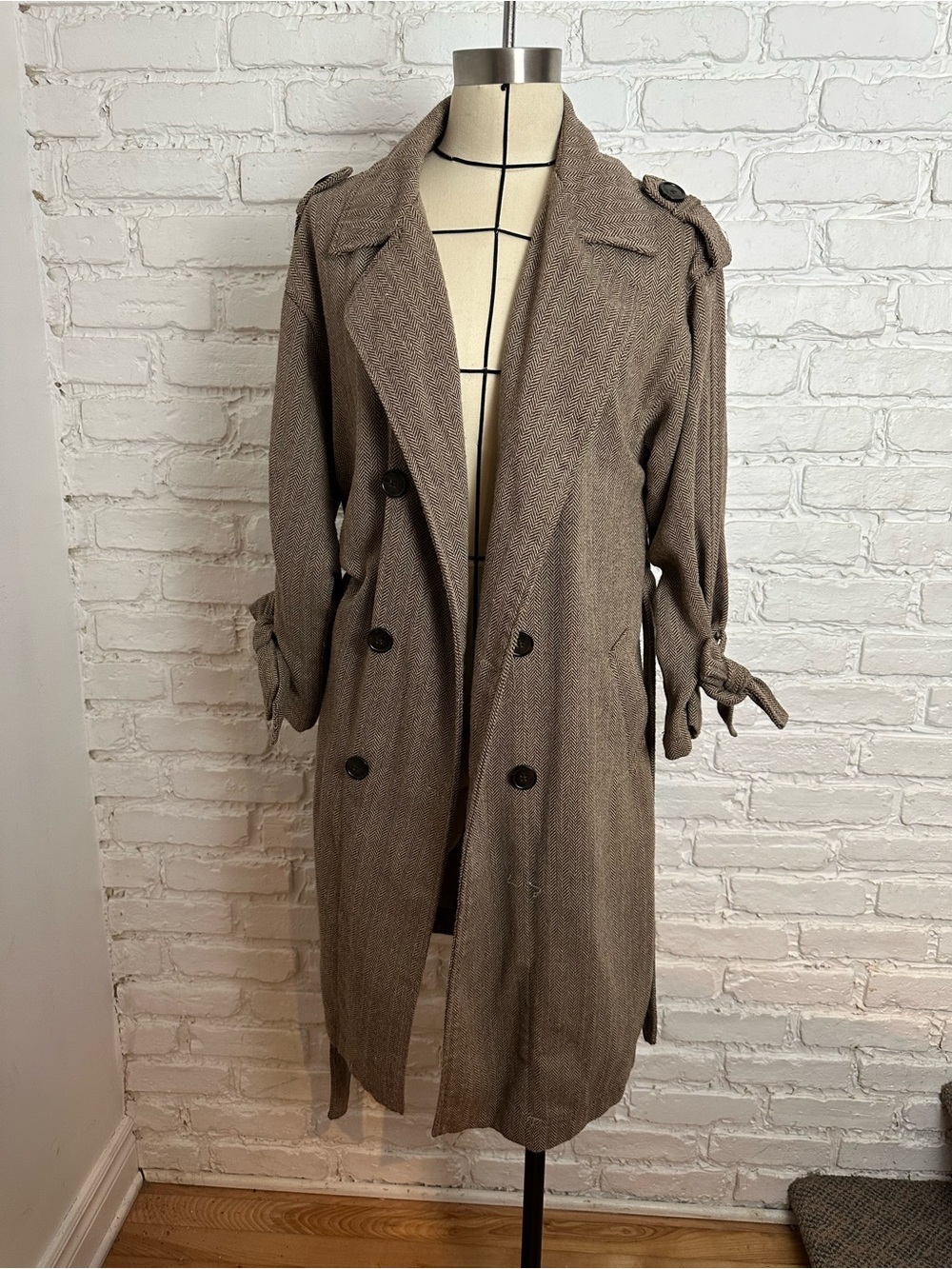 Forever 21 Taupe Double-Breasted Herringbone Trench Coat